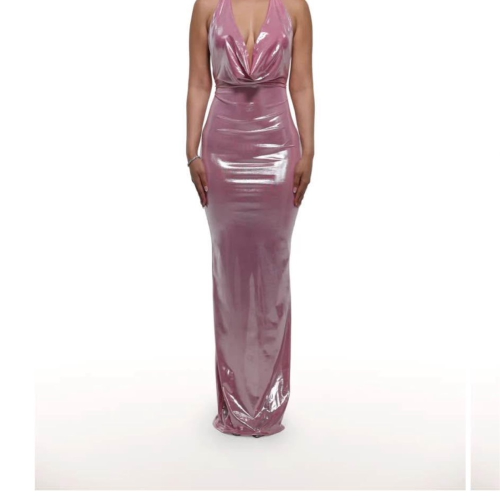 Algist Elegant Pink Blossom Halter Maxi Birthday Dress